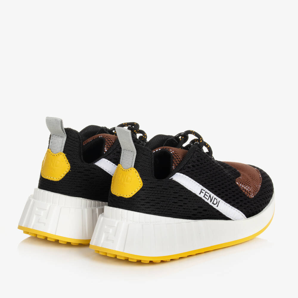 Fendi-Black & Brown FF Logo Trainers | Childrensalon