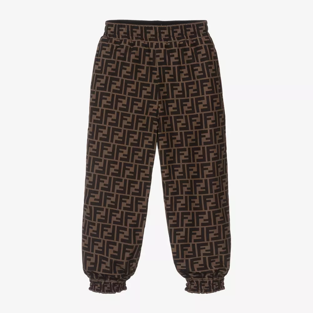 Fendi-Black & Brown Reversible FF Logo Joggers | Childrensalon