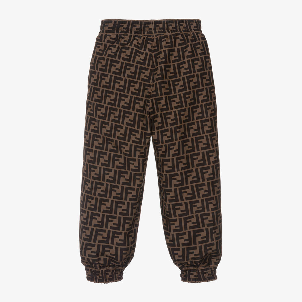 Fendi-Black & Brown Reversible FF Logo Joggers | Childrensalon