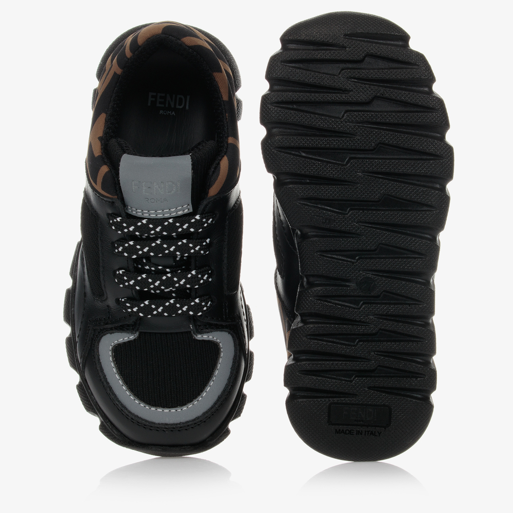 Fendi-Black FF Leather Trainers | Childrensalon