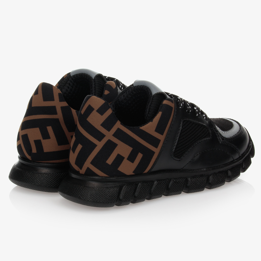 Fendi-Black FF Leather Trainers | Childrensalon