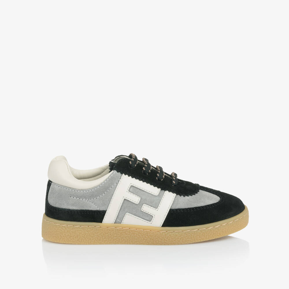Fendi-Кроссовки черно-серые замшевые кожаные FF | Childrensalon