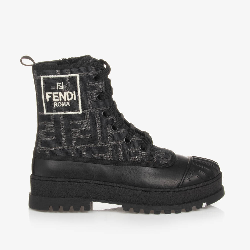 Fendi-Black Leather FF Biker Boots | Childrensalon