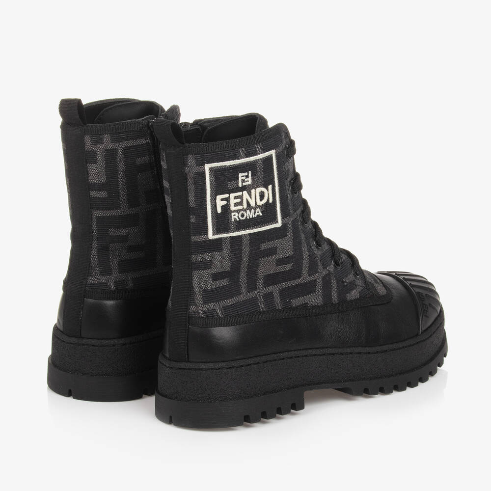 Fendi-Black Leather FF Biker Boots | Childrensalon