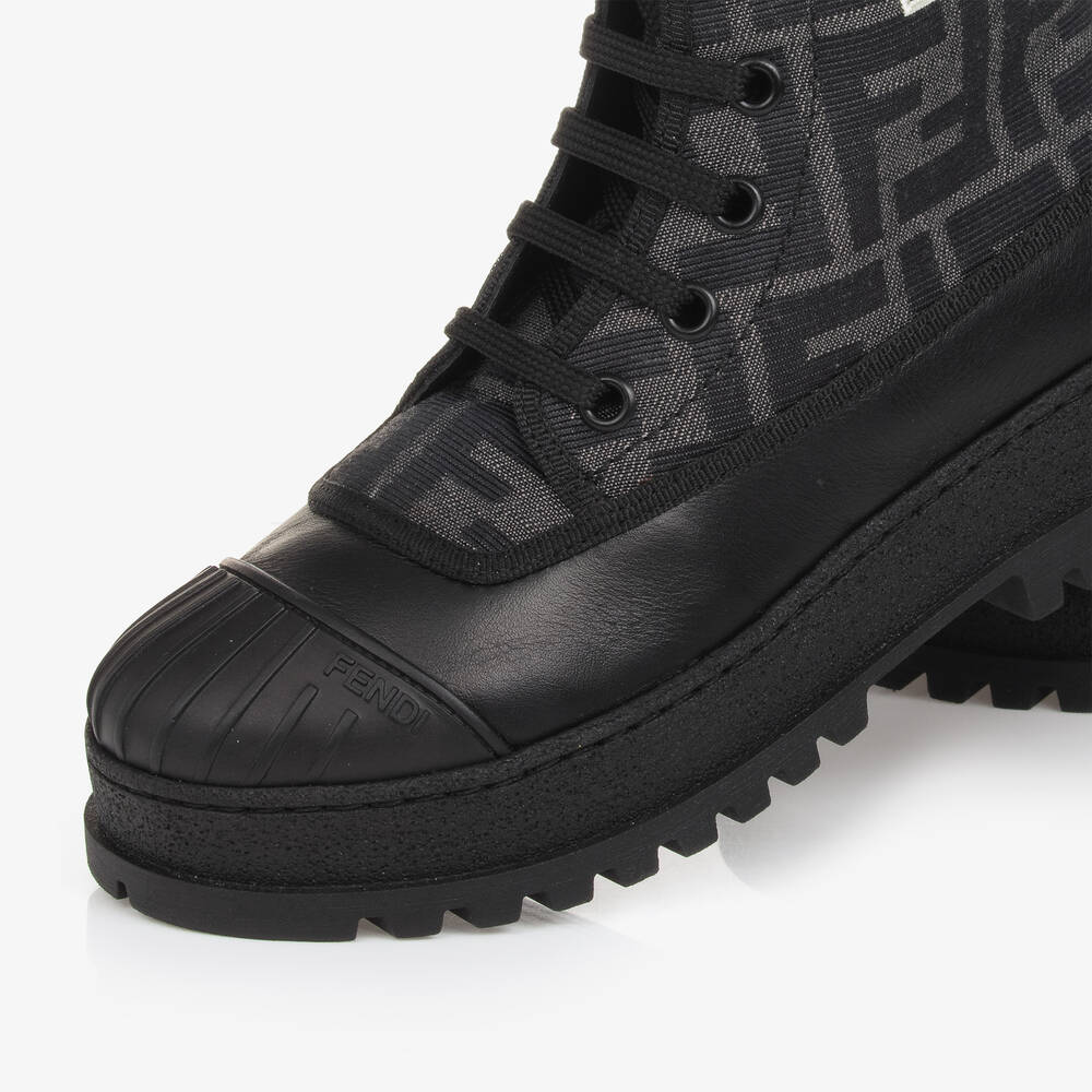 Fendi-Black Leather FF Biker Boots | Childrensalon