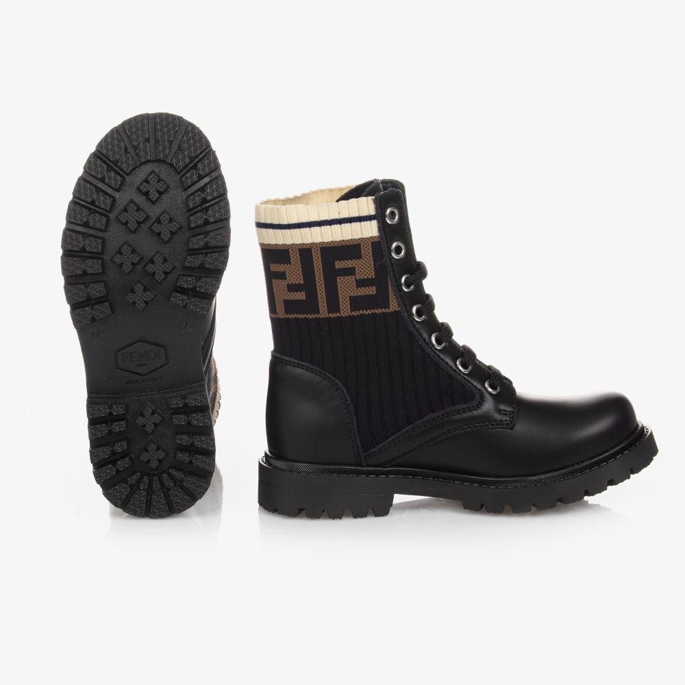 Fendi-Black Leather FF Boots | Childrensalon