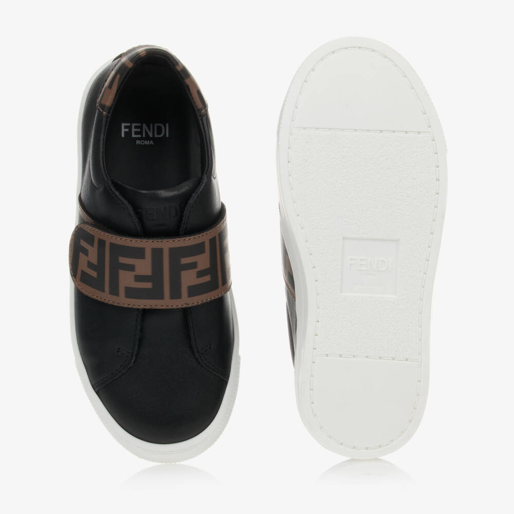 Fendi-Black Leather FF Logo Trainers | Childrensalon
