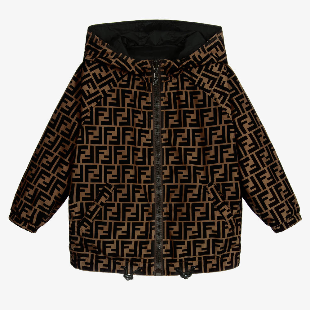 Fendi-Black Reversible FF Windbreaker Jacket | Childrensalon