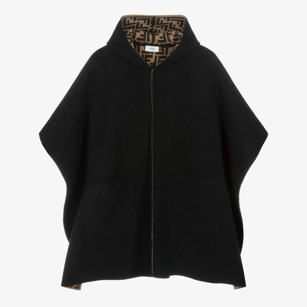 Fendi-Кейп FF черный из шерсти и кашемира двусторонний | Childrensalon