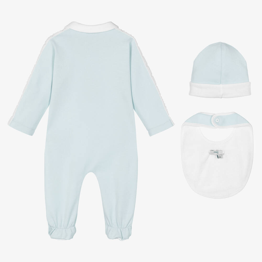 Fendi-Blue Cotton Babygrow Gift Set | Childrensalon