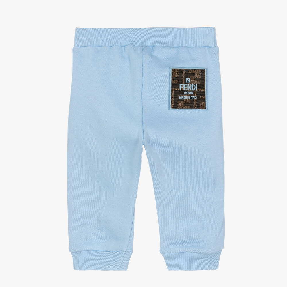 Fendi-Blue Cotton FF Patch Baby Joggers | Childrensalon