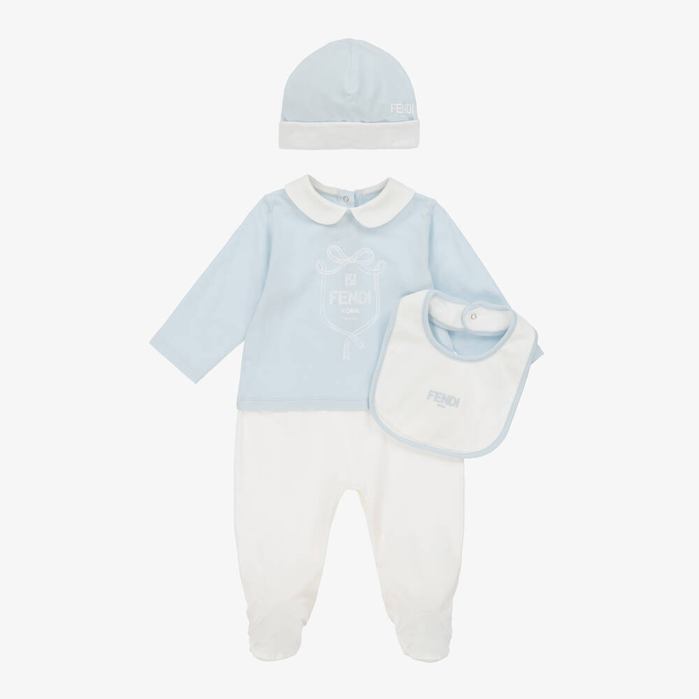 Fendi-Blue Cotton Jersey Babysuit Set | Childrensalon