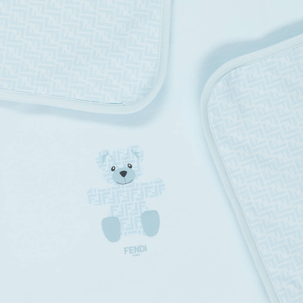 Fendi-Blue Cotton Jersey Fendi Bear Padded Blanket (80cm) | Childrensalon