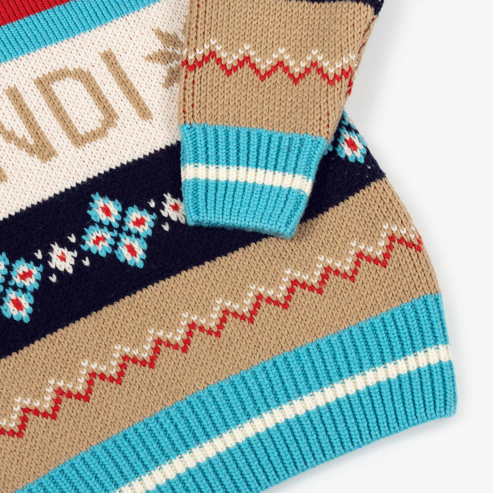 Fendi-بلوفر صوف محبوك مقلم لون أزرق | Childrensalon