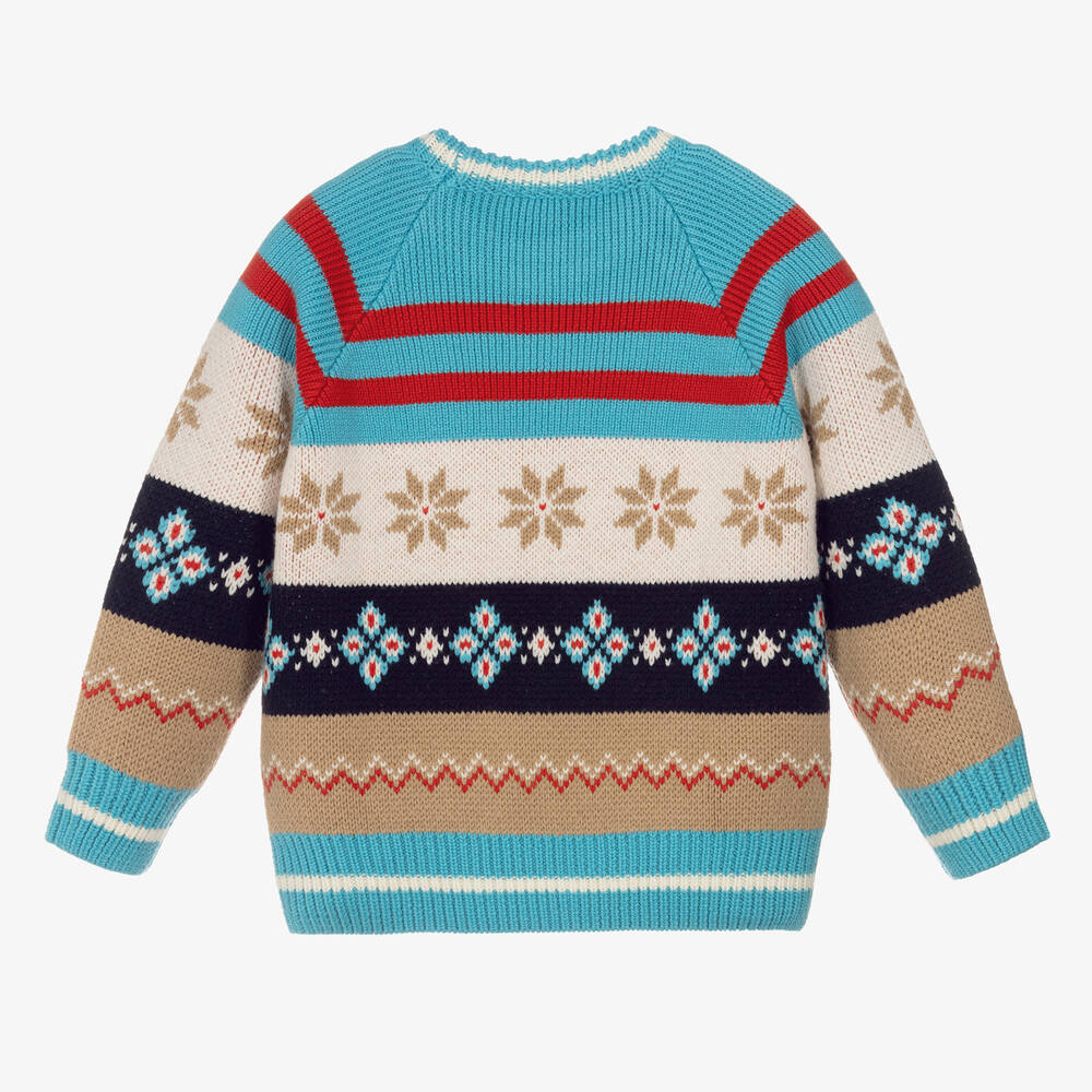 Fendi-بلوفر صوف محبوك مقلم لون أزرق | Childrensalon