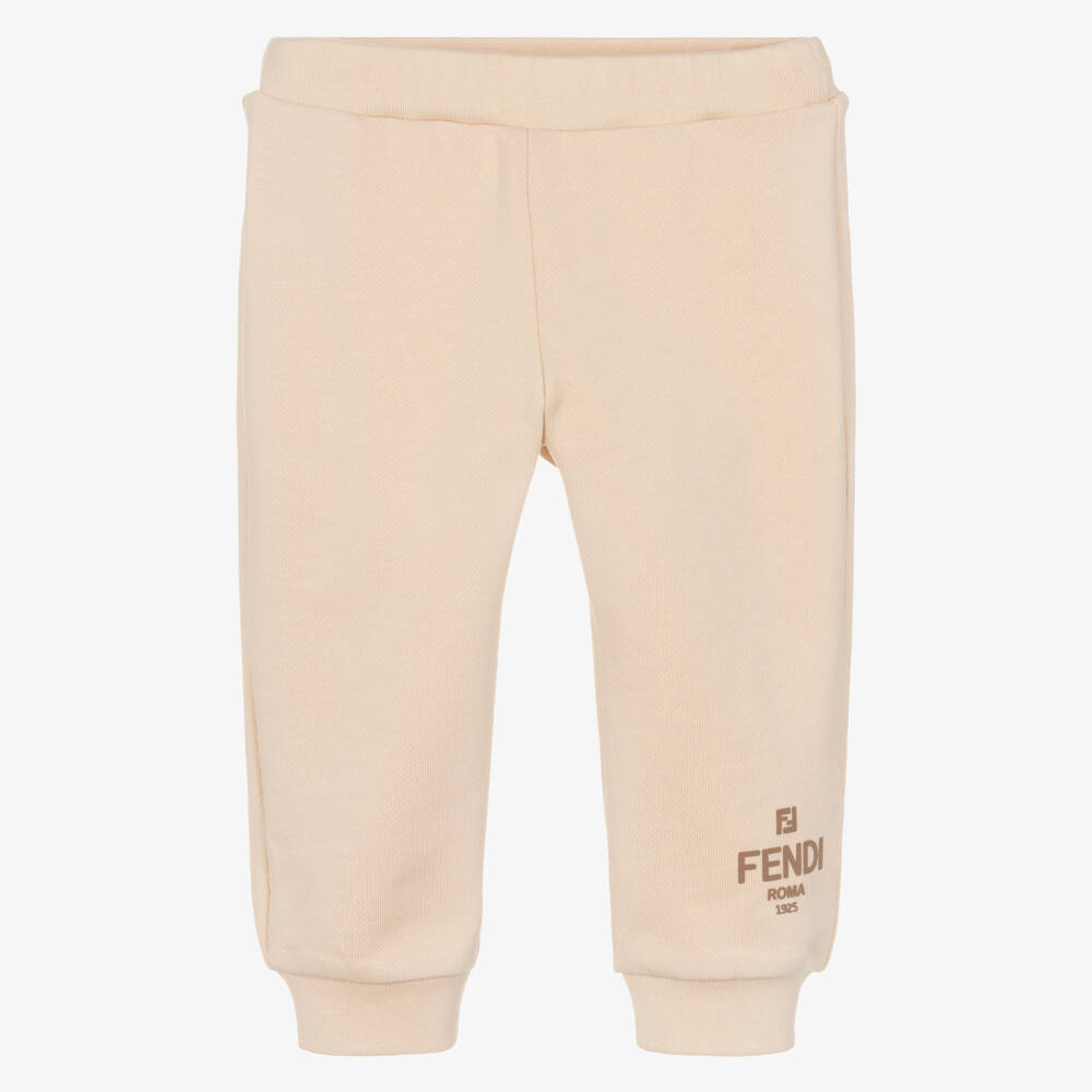 Fendi-بنطلون رياضي قطن بشعار فندي روما لون بيج للاولاد | Childrensalon