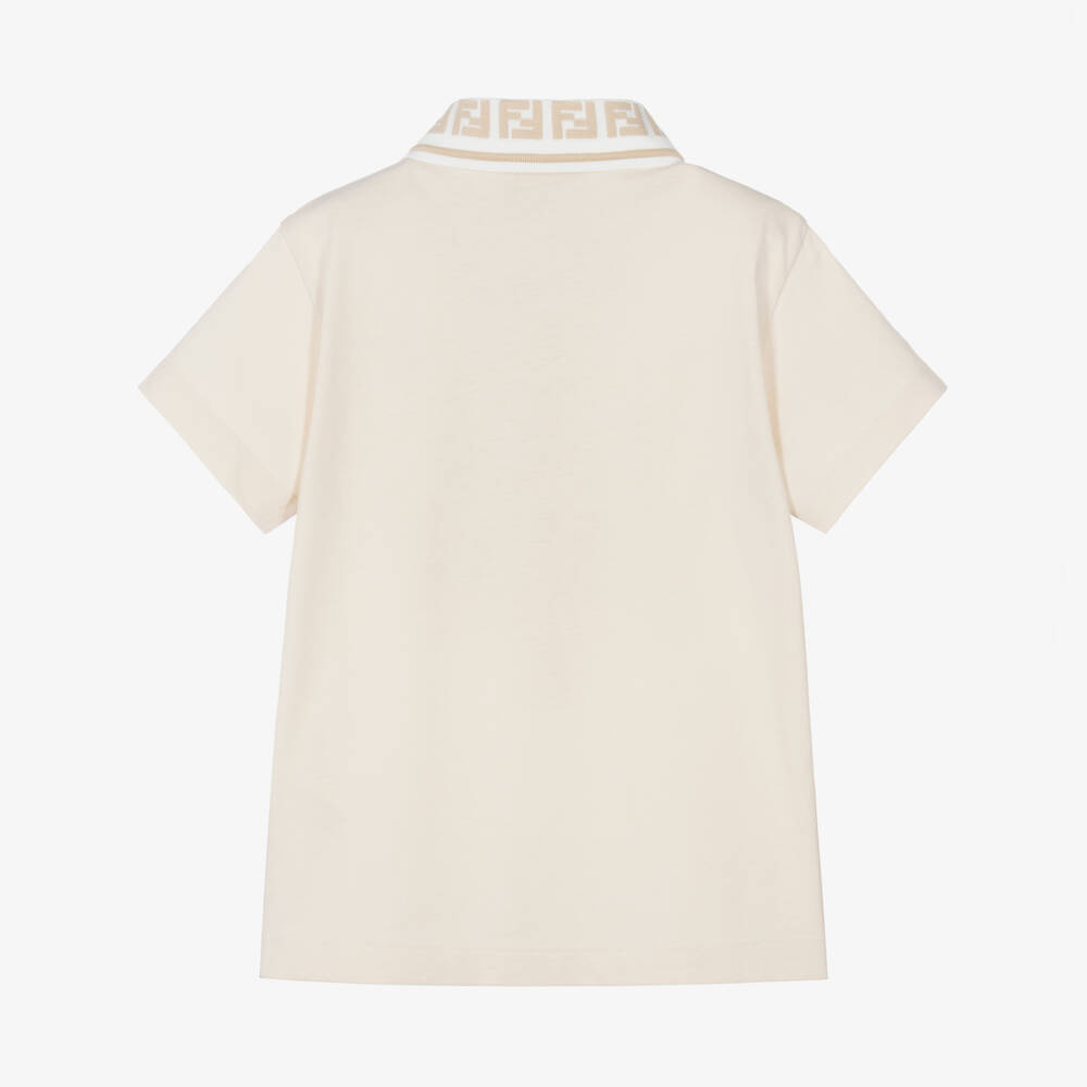 Fendi- Boys Beige Cotton FF Collar Polo Shirt | Childrensalon