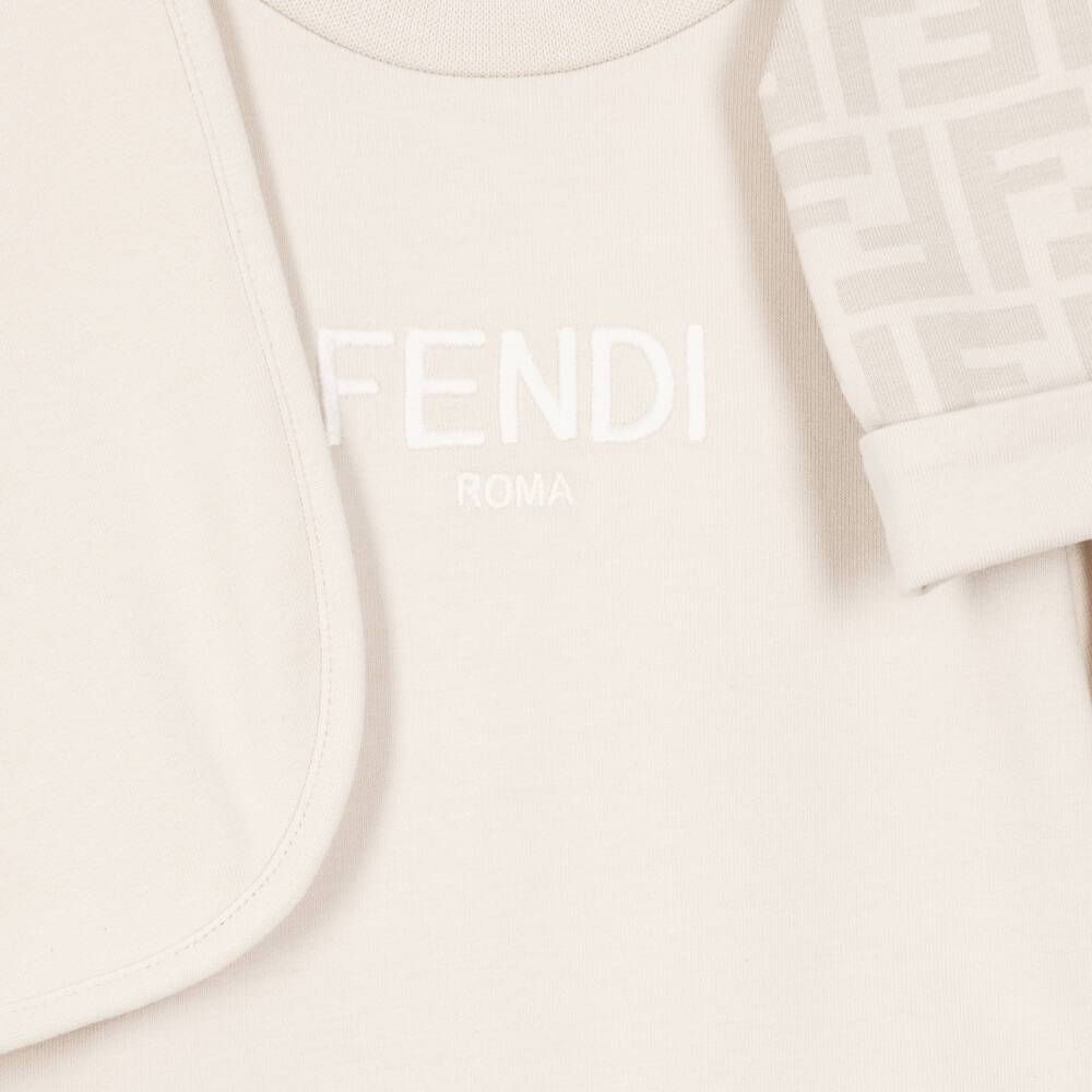 Fendi-Boys Beige Cotton FF Logo Babysuit Set | Childrensalon