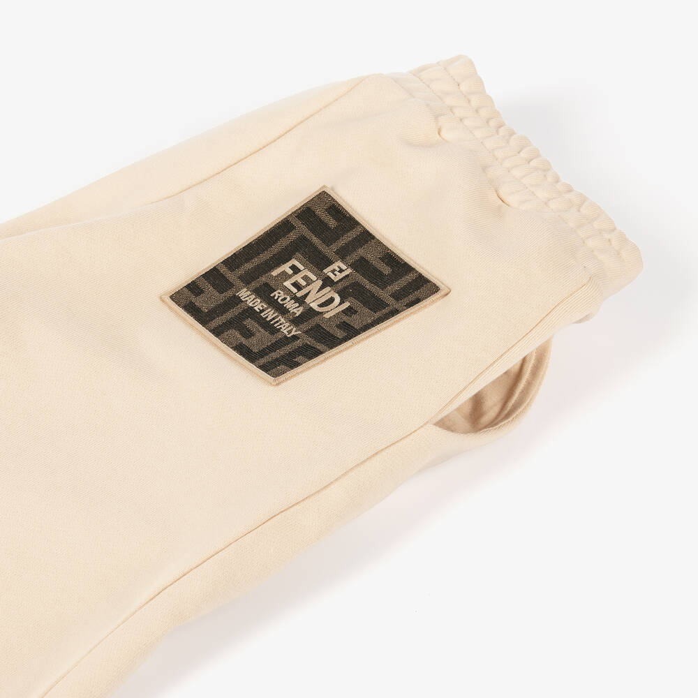 Fendi-Boys Beige Cotton FF Logo Joggers | Childrensalon