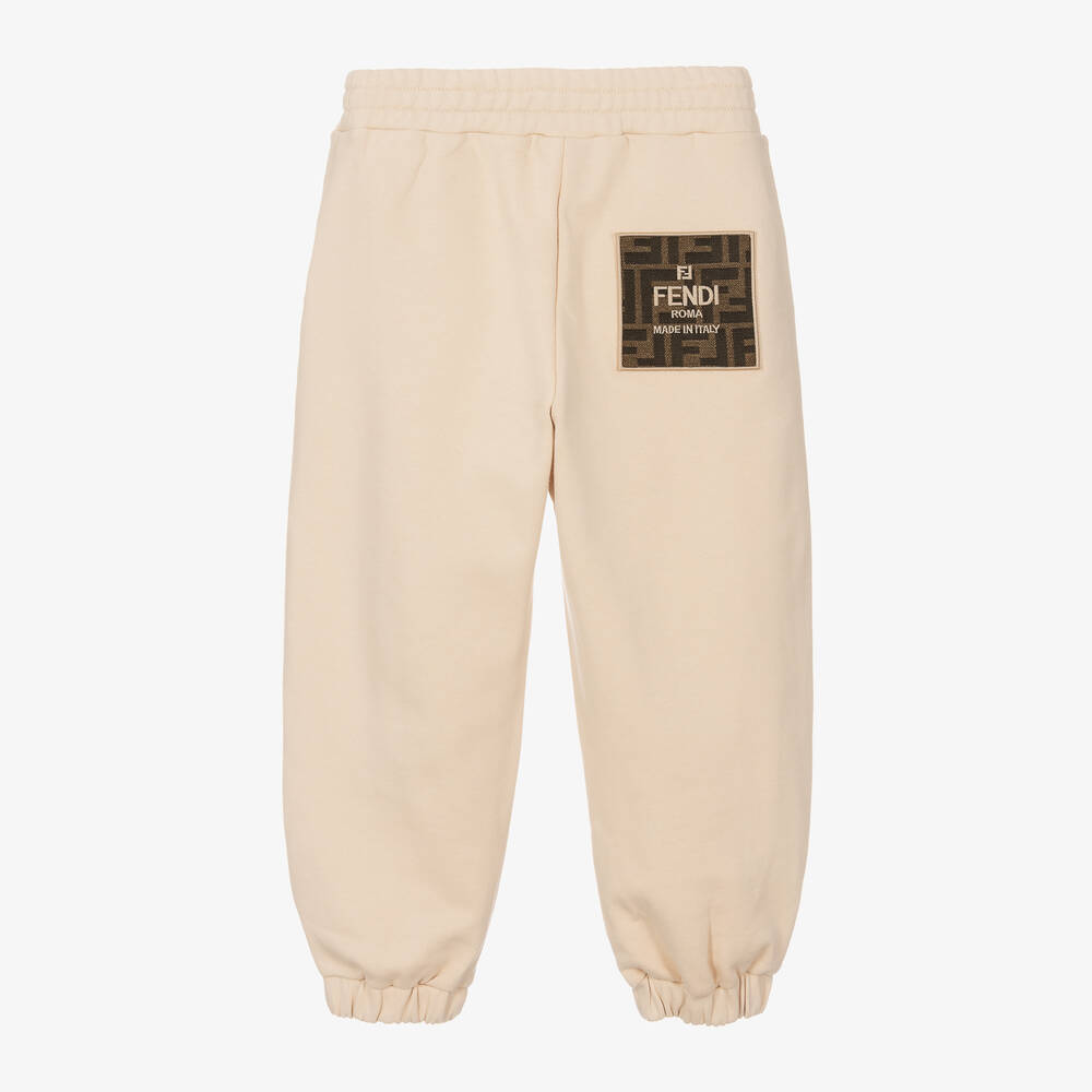 Fendi-Boys Beige Cotton FF Logo Joggers | Childrensalon
