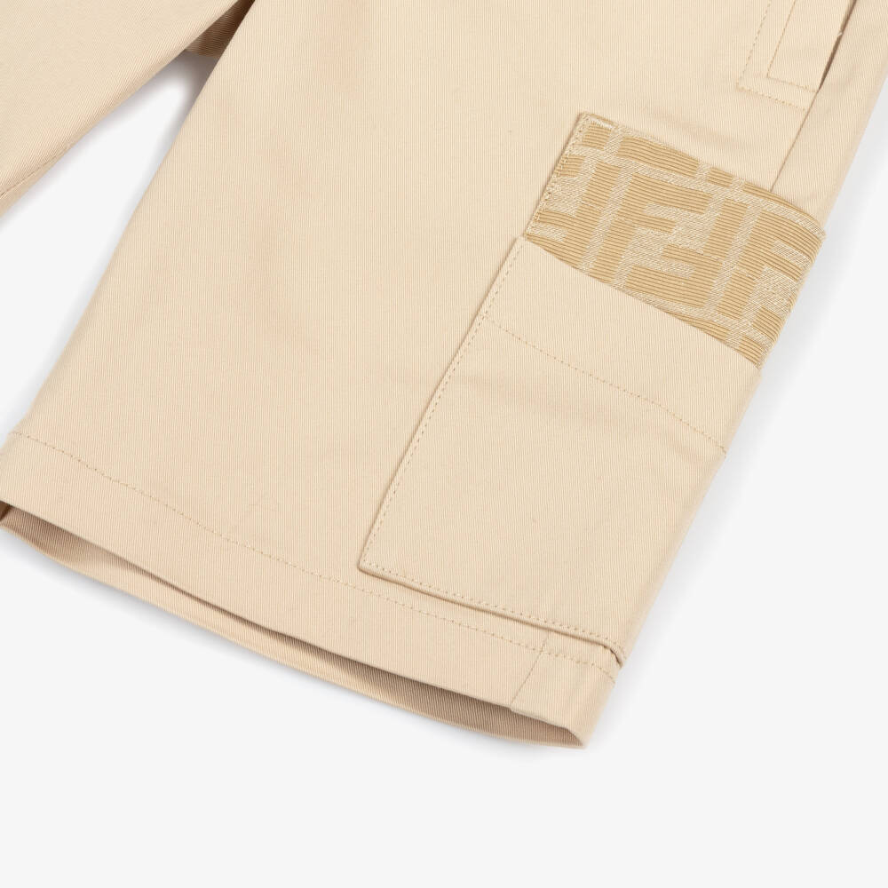 Fendi-Шорты бежевые из хлопкового габардина с карманом FF для мальчиков | Childrensalon