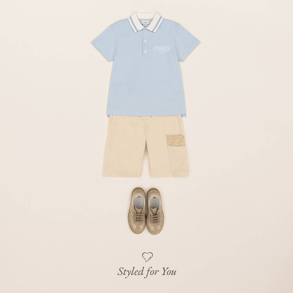 Fendi-Boys Beige Cotton Gabardine Shorts with FF Logo Pocket | Childrensalon