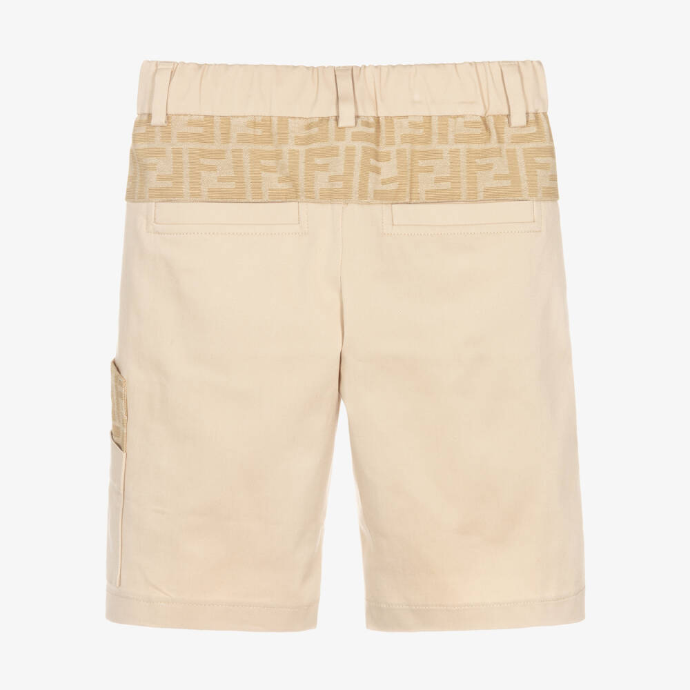 Fendi-Boys Beige Cotton Gabardine Shorts with FF Logo Pocket | Childrensalon