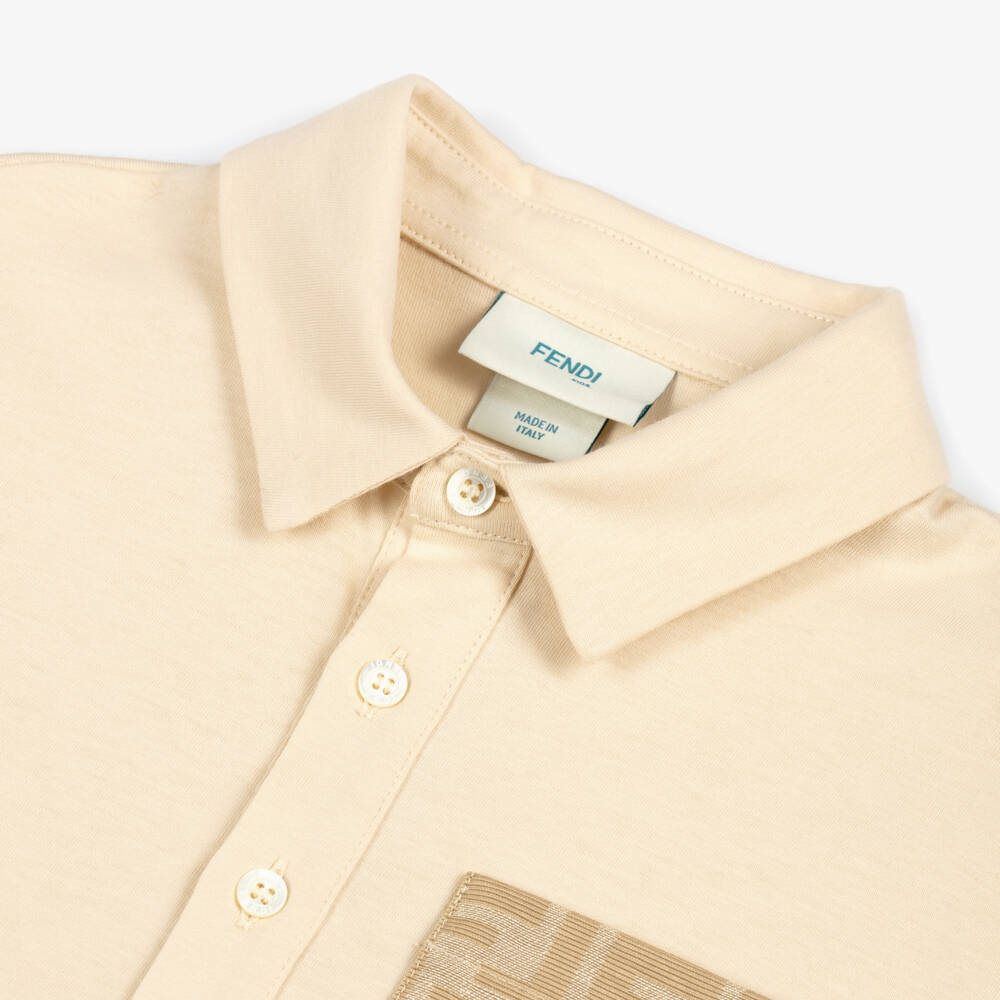 Fendi-Рубашка поло бежевая из хлопкового трикотажа с карманом FF для мальчиков | Childrensalon