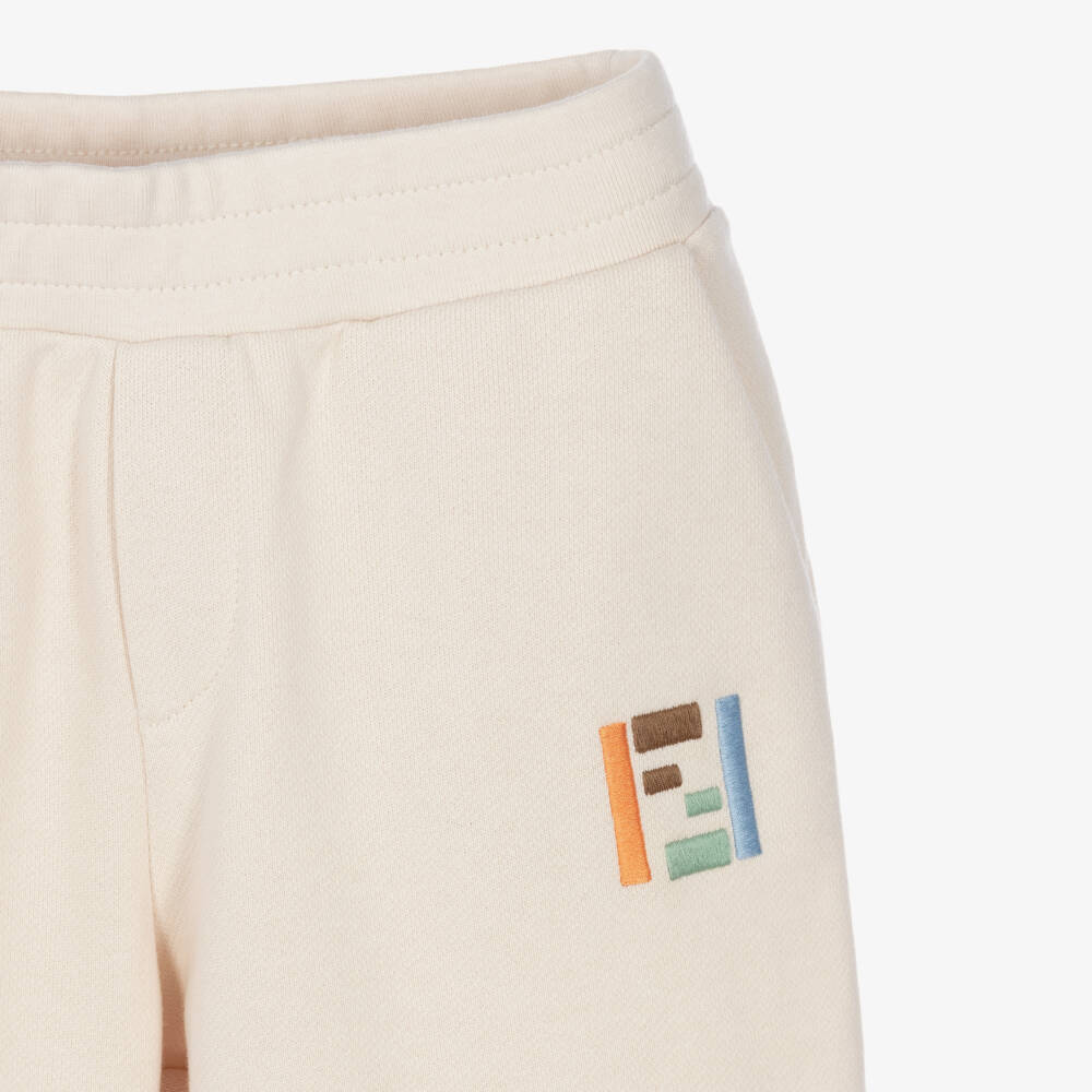 Fendi-Boys Beige Cotton Joggers with FF Logo Embroidery | Childrensalon