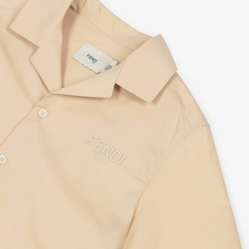 Fendi-Boys Beige Cotton Short Sleeve Shirt | Childrensalon