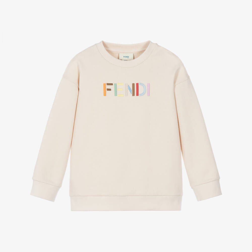 Fendi-Boys Beige Cotton Sweatshirt with Colourful Logo | Childrensalon