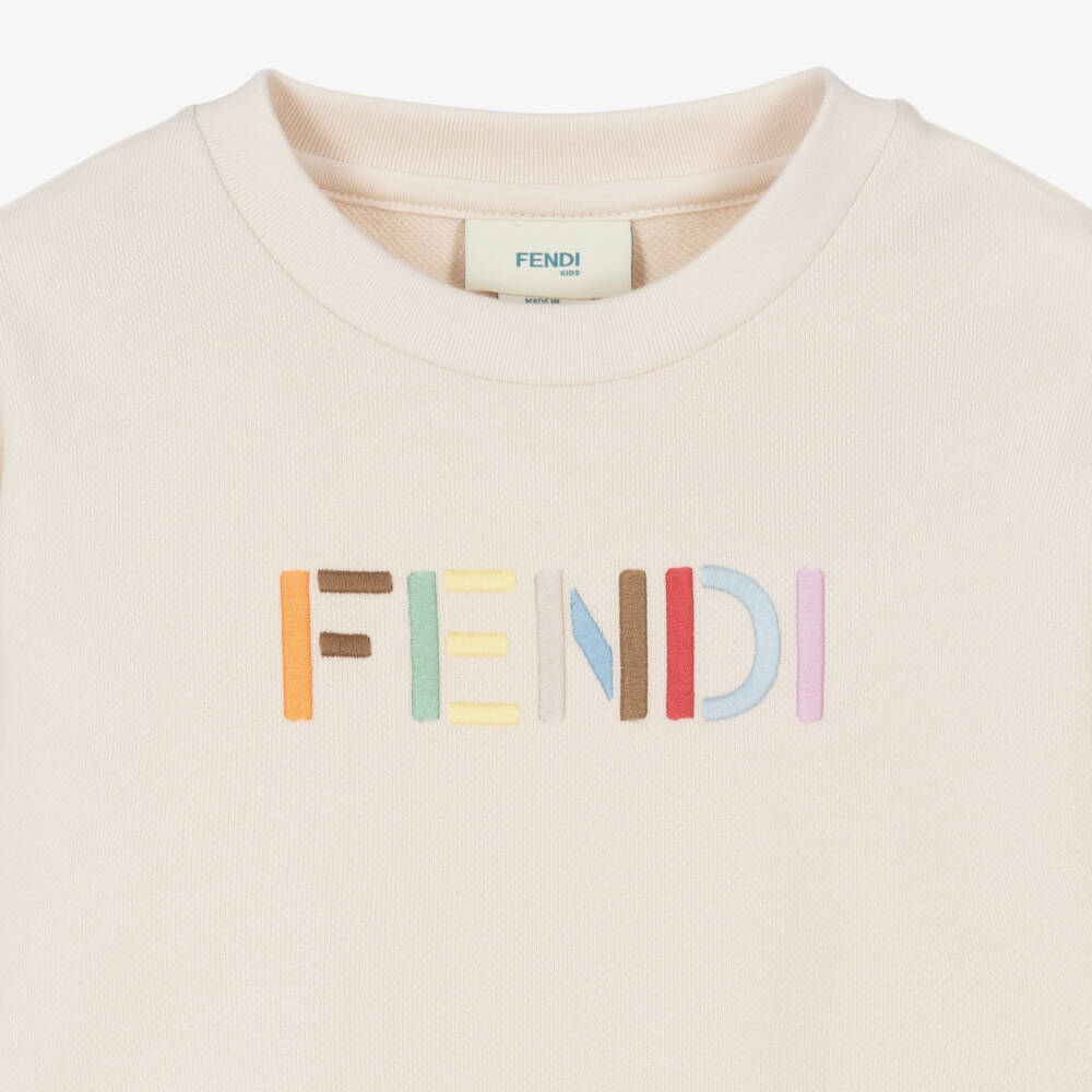 Fendi-Boys Beige Cotton Sweatshirt with Colourful Logo | Childrensalon