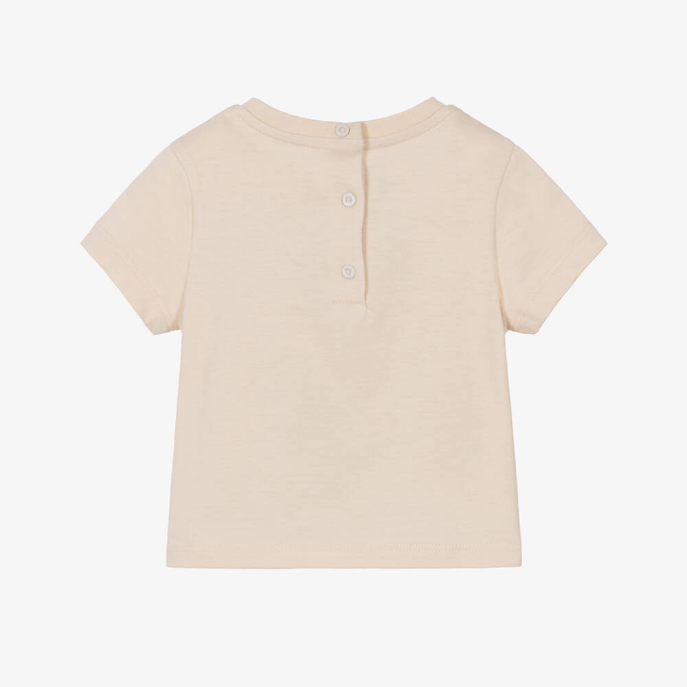 Fendi-Boys Beige Cotton T-Shirt with Fendi Roma Logo | Childrensalon