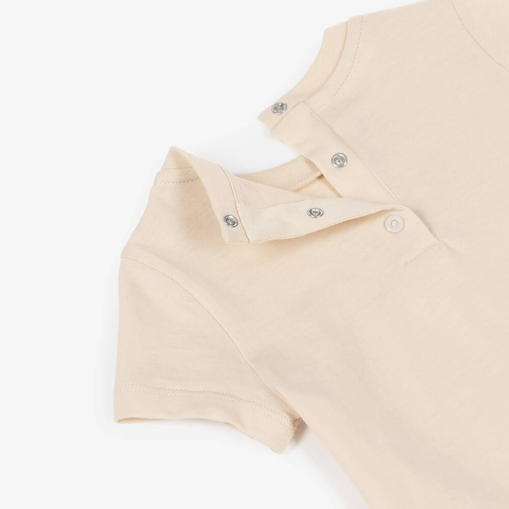 Fendi-Boys Beige Cotton T-Shirt with Fendi Roma Logo | Childrensalon