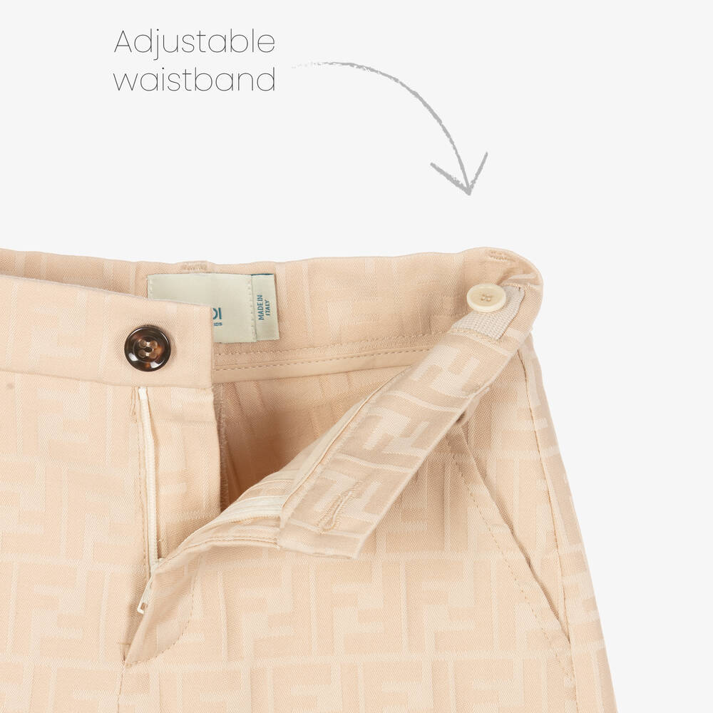 Fendi-Boys Beige FF Cotton Shorts | Childrensalon