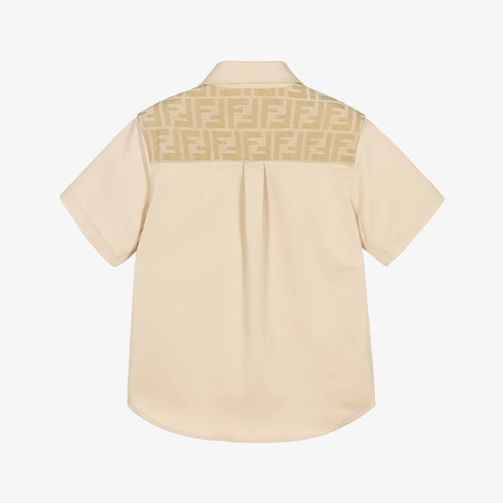 Fendi-Boys Beige FF Jacquard Panel Cotton Shirt | Childrensalon