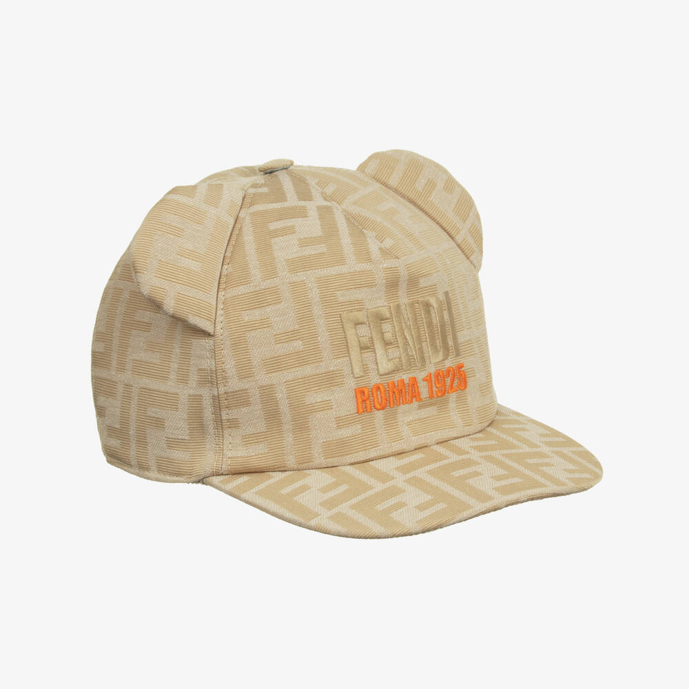 Fendi-Кепка бежевая с логотипом FF и ушками мишки для мальчиков  | Childrensalon