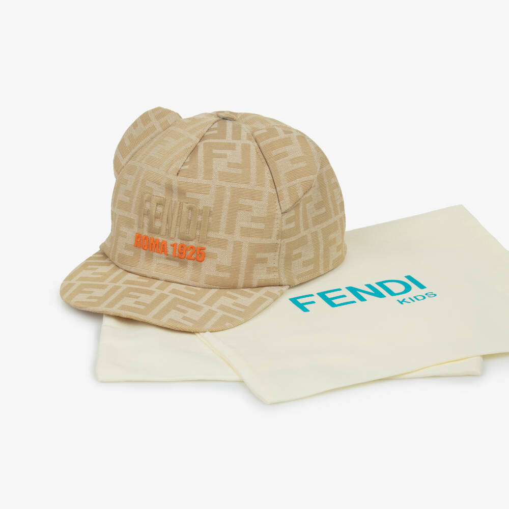 Fendi-Кепка бежевая с логотипом FF и ушками мишки для мальчиков  | Childrensalon