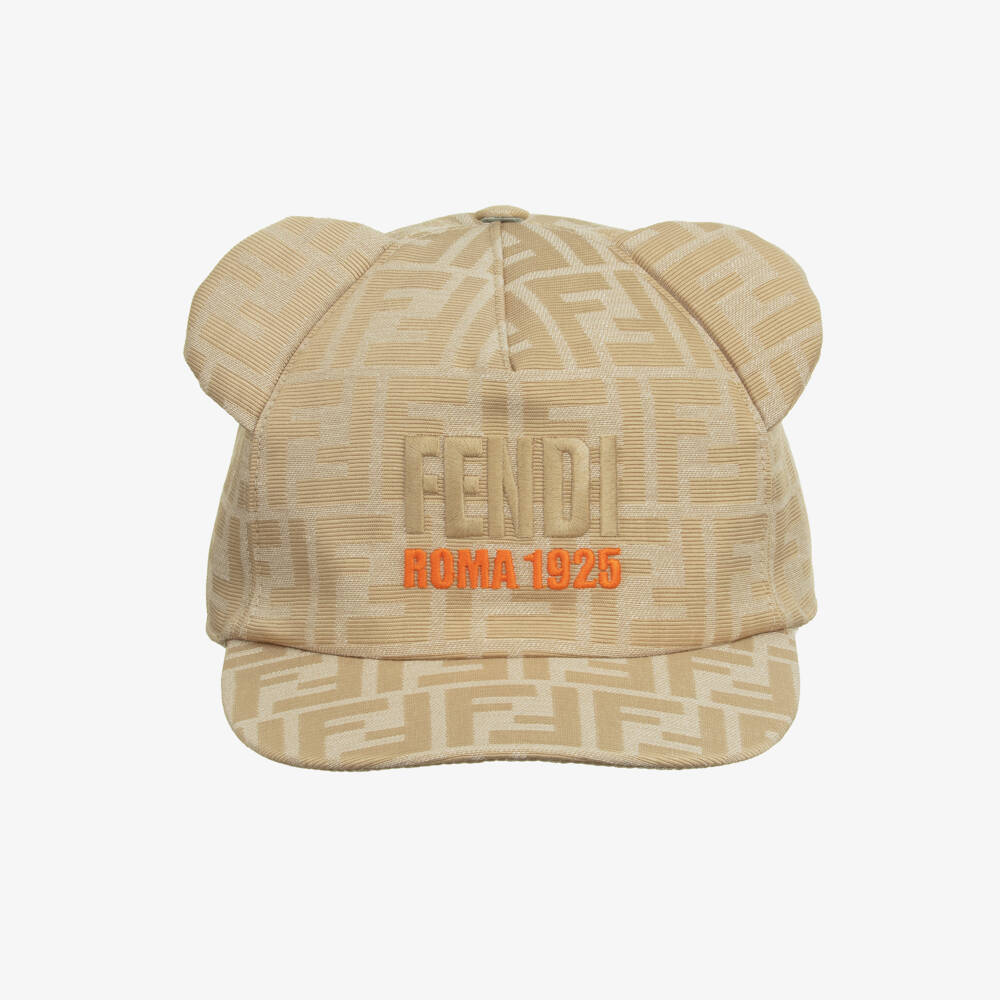 Fendi-Кепка бежевая с логотипом FF и ушками мишки для мальчиков  | Childrensalon