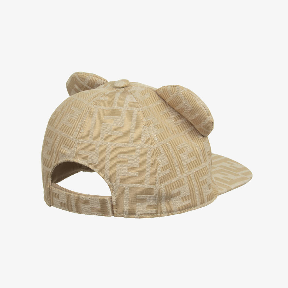Fendi-Кепка бежевая с логотипом FF и ушками для мальчиков | Childrensalon