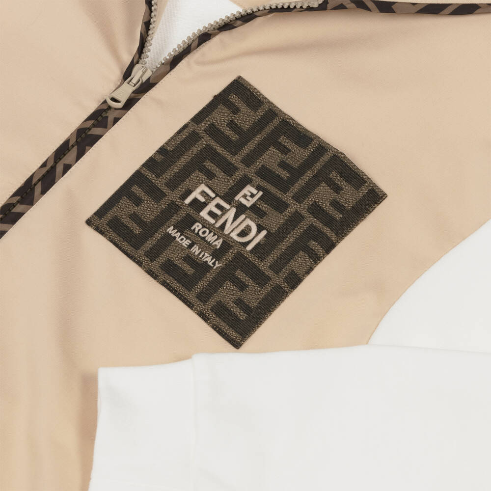 Fendi-Boys Beige & Ivory Cotton FF Zip-Up Hoodie | Childrensalon