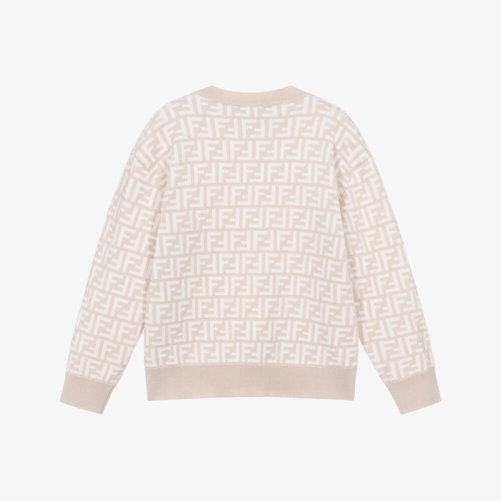 Fendi-بلوفر محبوك بشعار FF لون بيج وعاجي للأولاد | Childrensalon