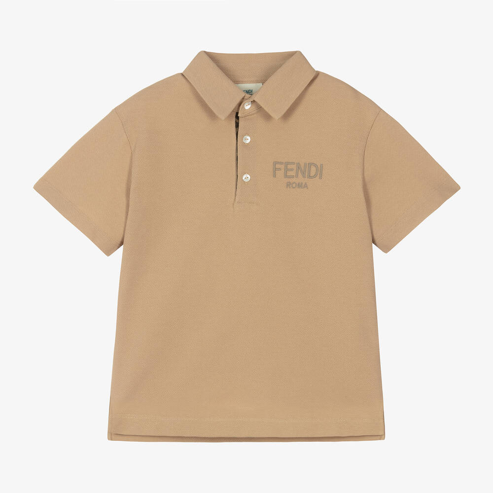 Fendi - توب بولو قطن بيكيه لون بيج للأولاد | Childrensalon