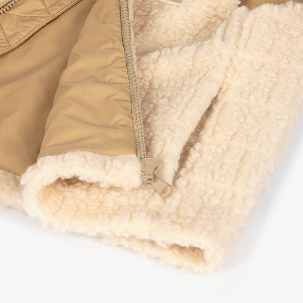 Fendi-Boys Beige Teddy Fleece FF Logo Gilet | Childrensalon