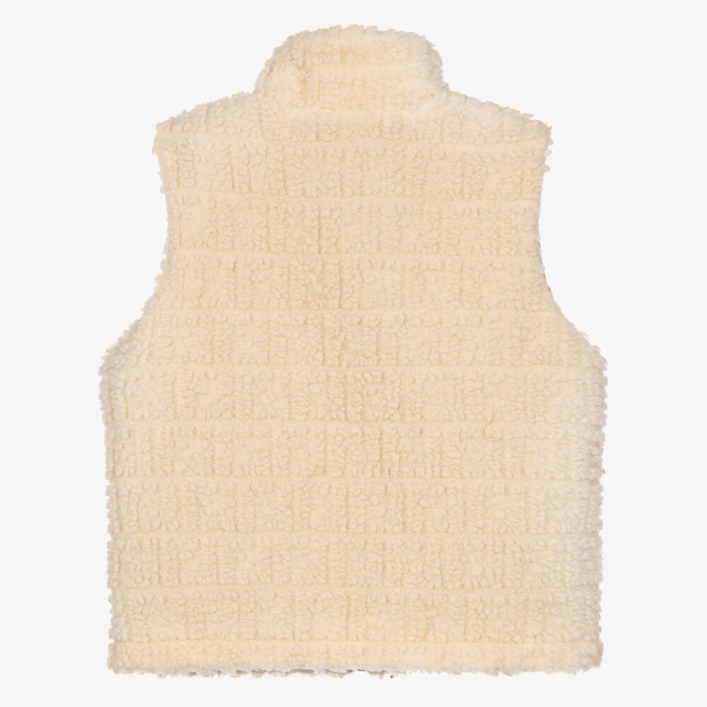 Fendi-Boys Beige Teddy Fleece FF Logo Gilet | Childrensalon