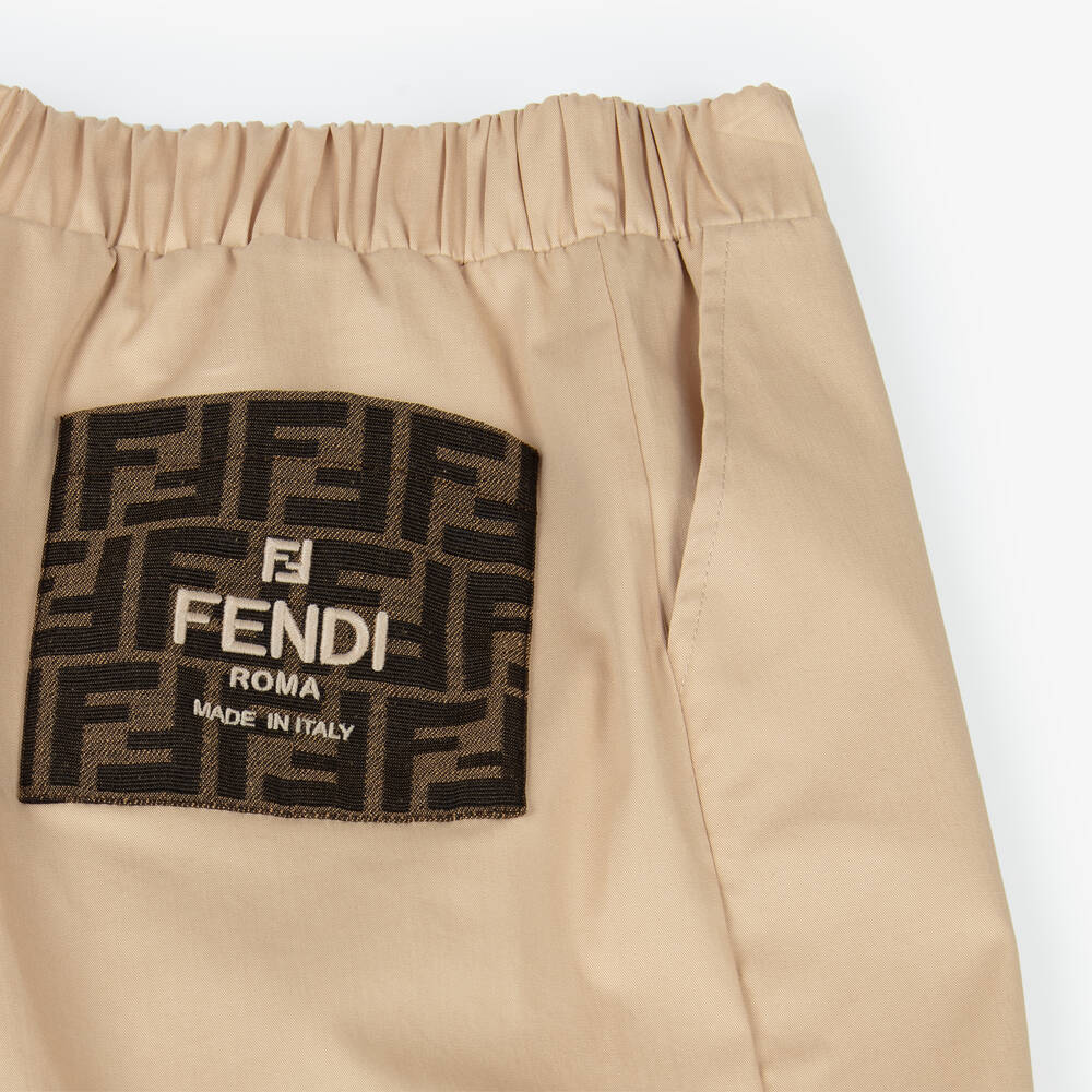 Fendi-Boys Beige & White Cotton Joggers | Childrensalon