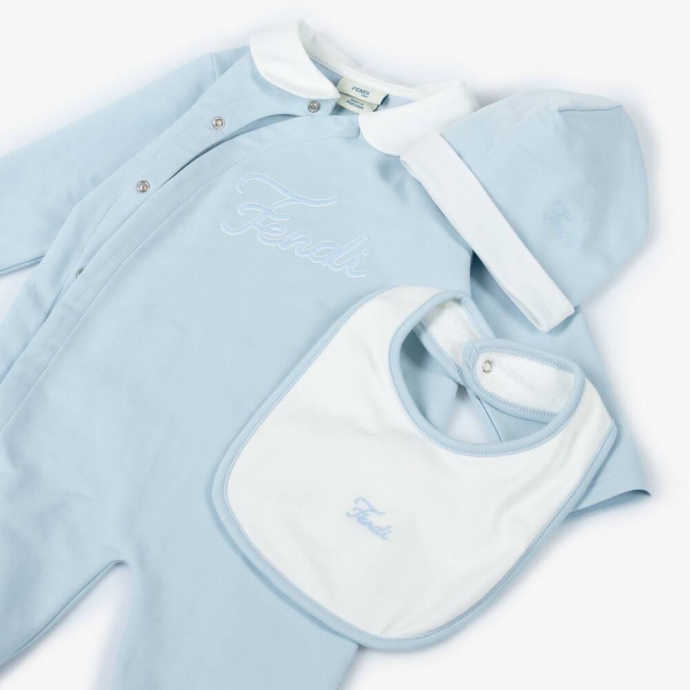 Fendi-Boys Blue Cotton Babygrow Set | Childrensalon