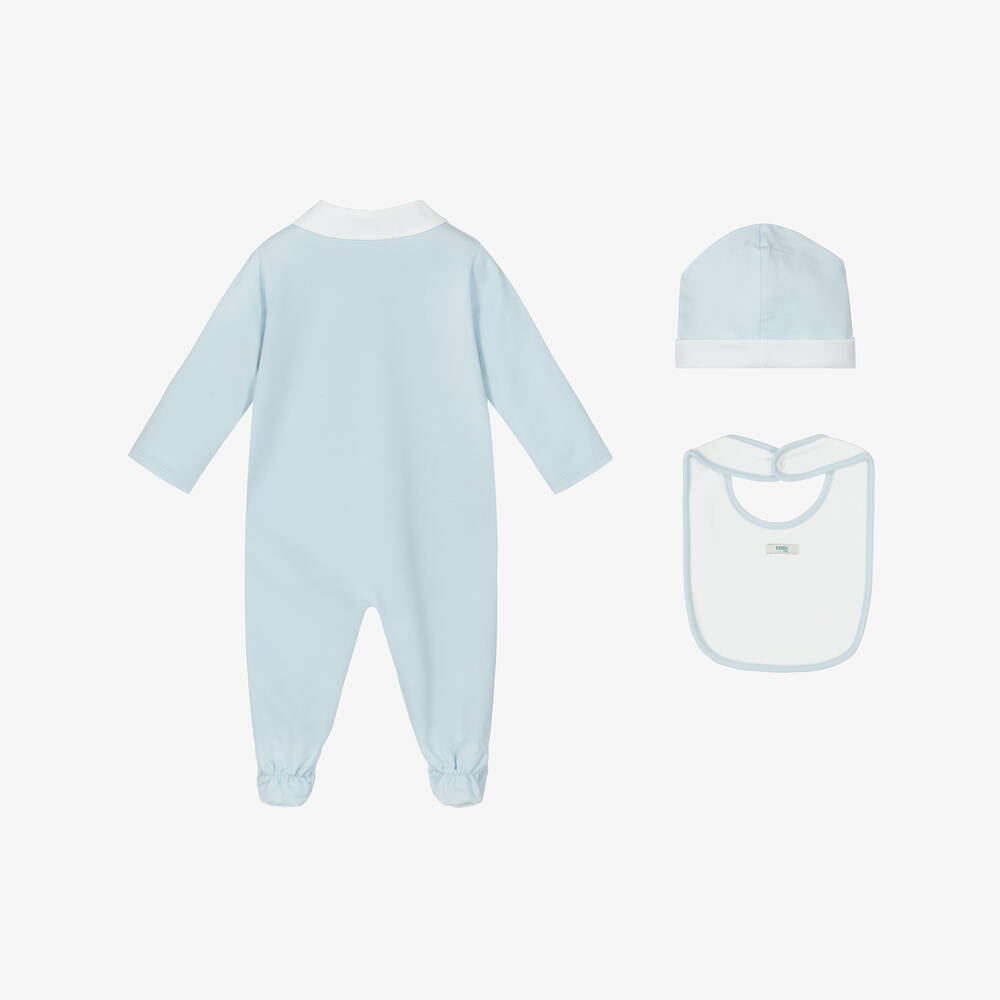 Fendi-Boys Blue Cotton Babygrow Set | Childrensalon