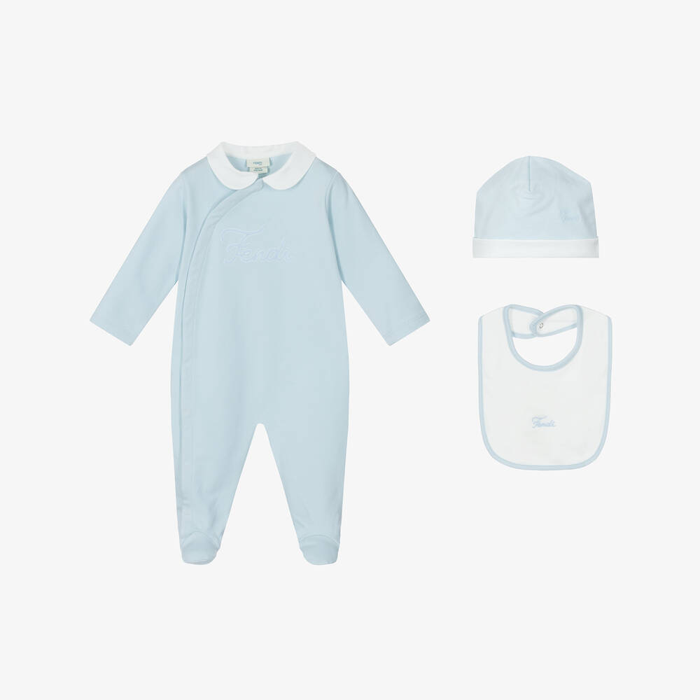Fendi-Boys Blue Cotton Babygrow Set | Childrensalon