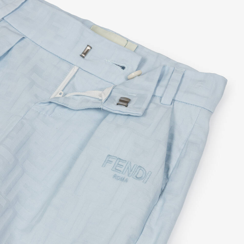 Fendi-Boys Blue Cotton Jacquard FF Shorts | Childrensalon